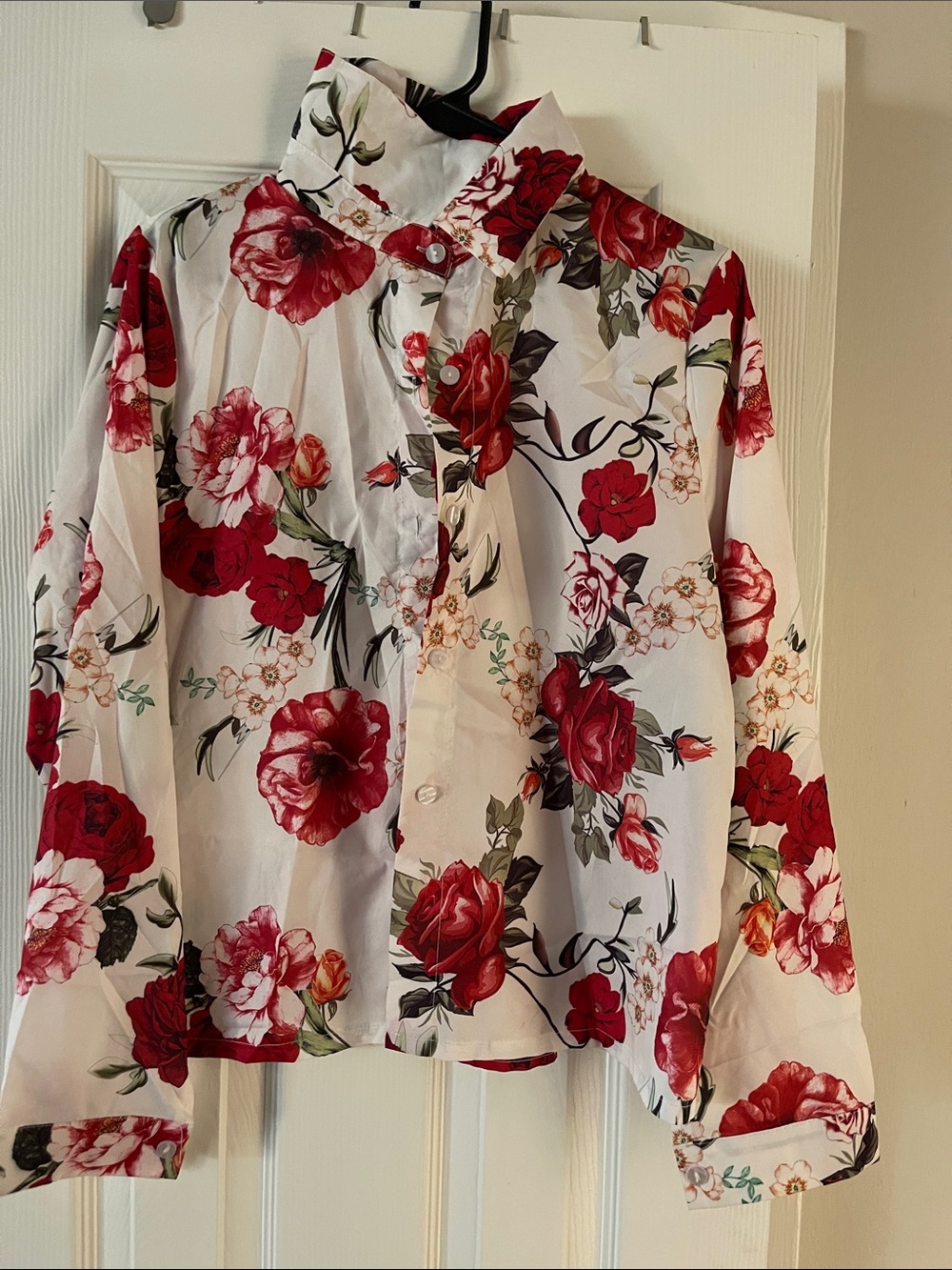 Source Unknown Red and White Floral Button-Down Shirt